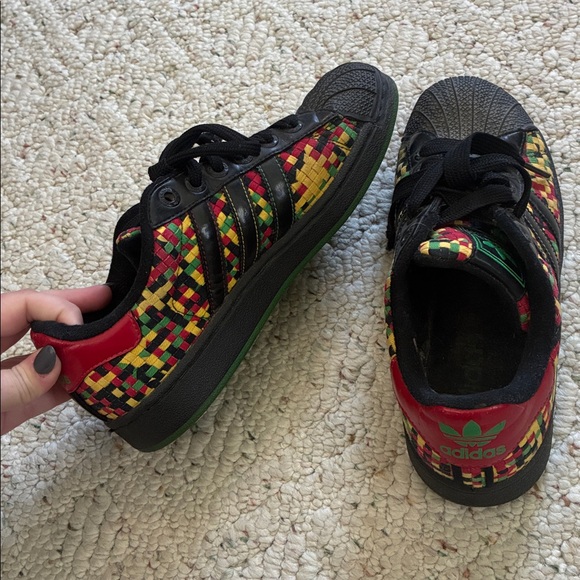 adidas Superstar Green Red Yellow Black Jamaica Marley Rasta Athletic Sneakers - Picture 6 of 8